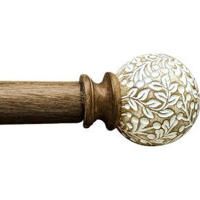 Wood Curtain Rod For Windows 48 to 84 Inch, 1Inch Adjustable Brown Imitation Wood Grain, Farmhouse Rustic Heavy Duty Curtain Rod