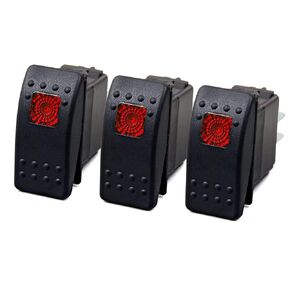 MGI SpeedWare 3-Pack Marine Rocker Switches with Illuminated LED, 20A 12vDC, SPST Momentary (ON)/Off - Red
