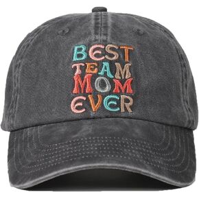 InnoBeta Team Mom Gifts for Women, Adjustable Vintage Baseball Cap, Washed Cotton Embroidered Hat, Grey - Best Team Mom Ever