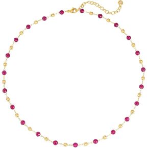 قلادة Dremmy Studios Gold Choker Necklace for Women 14k Gold Plated Stone Handmade Handmed Serven Link Necklace for Jewelry Gift