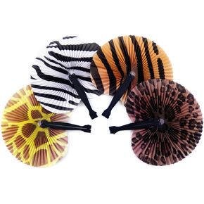 HAPPY DEALS ~ Safari Animal Folding Fans - 12 pc - 10 Inch Handheld Colorful Zoo Party Favors Goody Bag Fillers Prizes