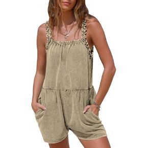 EXLURA Women's Summer Casual Denim Rompers Ruffle Strap Shorts Jean Short Jumpsuit with Pockets