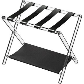 Sumerflos Acrylic Luggage Rack for Guest Room - Foldable Suitcase Stand with Leather Straps for Bedroom Living Room Hotel Heavy-Duty, Holds up to 50-100 lb lightweight Space Saving (Beige & Handle - 1 Pcs)