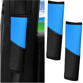 2PCS Car Seat Belt Cover, Carbon Fiber Vehicle Safety Seatbelt Shoulder Strap Protector, Breathable Leather Automotive Interior Harness Pad Accessories, Universal for Most Cars (Blue)