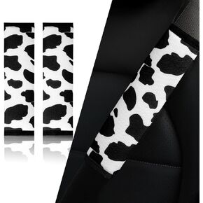 2 PCS Car Seat Belt Pad Cover, Breathability Vehicles Safety Seatbelt Strap Shoulder Pads, Universal Cars Interior Accessories Decor for Truck SUV (Cow Print, Black)