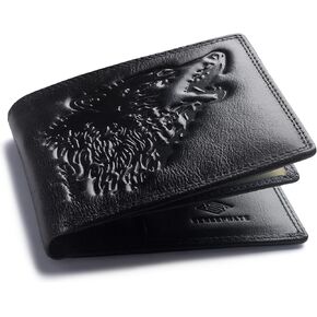 Wolf Large Wallets for Men Genuine Leather Bifold Extra Capacity Rfid Blocking Gifts for Him Husband (black)