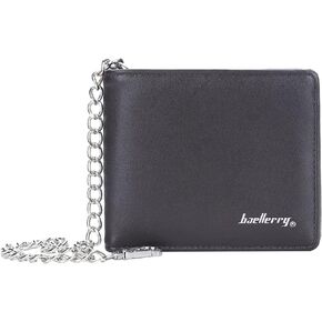 PINKPIN Mens Wallet with Chain, PU Leather Card Wallet Anti-Theft Short Wallet Chain for Biker, Motorcycle (Brown)