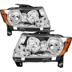 تجميع الأمراض الأمامية متوافقة مع 2011-2017 Jeep Compass ، 2011-2013 Jeep Grand Cherokee Halogen pair ، Chrome Housing Amber Reflector