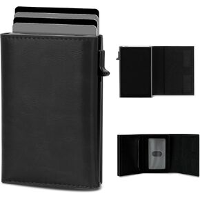 Wallet for Men-RFID Blocking Pop Up Card Holder, Slim Metal Case, Magnetic Closure, 9-14 Card Capacity, ID Window, Cash Slot, Anti-Theft Protection, Minimalist Carbon Fiber Style