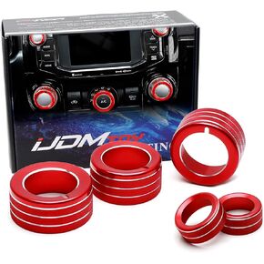 iJDMTOY 5pcs Sports Red Anodized Aluminum AC Climate Control Turner & Audio Volume Switch Covers Decoration Compatible with Toyota 2010-2019 4Runner w/ 6.1-Inch Navigation Screen