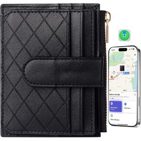 Women's Wallet Built-in Anti-Loss Tracker, RFID Blocking Small Compact Card Holder Wallet for Women Soft PU Leather Bifold Pocket Wallet Ladies Mini Purse with Zipper Pocket, ID Window (Light Blue)