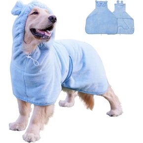 Pet Bathrobe for Dog Cat Absorbently Quick Drying Coat Cute Dogs Bath Towel Hooded Robe Adjustable Collar & Belly Strap for Pool Beach (Green, X-Small)