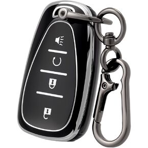 for Chevy Key fob Cover with Keychain,Soft TPU Car Key Cover Case for 2017-2025 Chevy Bolt Equinox Trax Sonic Volt Accessories(Black)