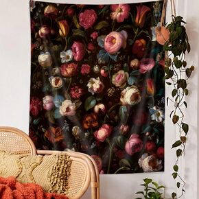 SAOLUIS Vintage Boho Floral Tapestry Wall Hanging, Rose Wall Art for Dorm Bedroom & Living Room, 70x90 Inch