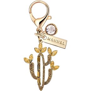 MC537 Little Crystal Cactus Lobster Clasp Charm للنساء مع كيس مخملي (بني ، قطعة واحدة)