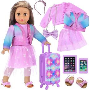 Ecore Fun 9 PCS 18 inch Doll Clothes and Accessories Set Included Doll Clothes Skateboard Backpack Shoes Etc Perfect for 18 inch Girl Dolls for Your Child