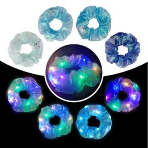 4pcs تضيء تعادل الشعر Scrunchies ، وقيادة ملحقات شعر النيون للنساء والبنات ، وهج في الحفلات المظلمة لحفلات النوم لصالح هدية يوم الهدايا