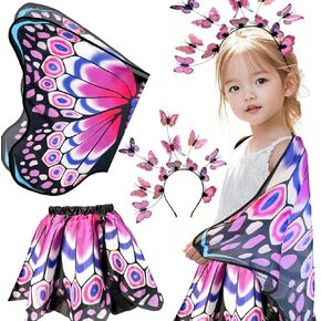 iROLEWIN Toddler Kids-Butterfly-Wings-Costume for Girls Dress-Up Fairy Wings Headband Tutu Pretend Play Toys Birthday Gift 3+