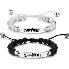 Om Namah Shivaya Bracelet for Men Women,Adjust Cord White Black Onxy Beads Balancing Bracelets OM Chakra Bracelets Spiritual Energy Jewelry Amulet Gift
