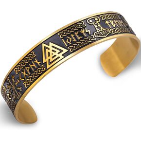 VASSAGO Viking Bracelet for Men Women Norse Runes Mjolnir Vegvisir Compass Triskele Valknut Helm of Awe Celtic Knot Triquetra Amulet Cuff Bangle Jewelry