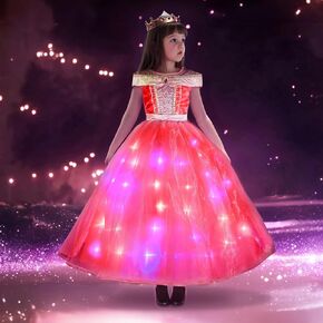 Foierp Light Up Princess Dress for Girls Princess Costume with LED Skirt for Kids Party Halloween Christmas Carnival