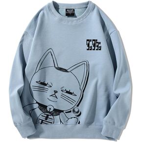 Japanese Anime Lucky Cat Graphic Crewneck Sweatshirts Green Couples Dandadan Merch