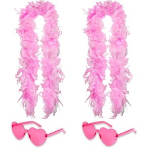 2 Pcs Colored Feathers Boas with Heart Rimless Sunglasses 6.6ft Feather Boa for Women Bachelor Party Favor Costume Accessory