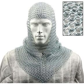 WAIZ Medieval Crusader Helmet Aluminium Chainmail Coif V-Neck