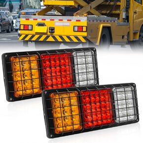 LED Trailer Tail Lights, Truck Tail Light Bar, Turn Signal Brake Reverse Running Lights with Iron Net Protection for 24V Truck Boat Snowmobile Trailer Pickup RV, 2Pcs