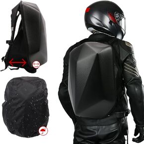 JFG RACING Motorcycle Backpack 30L,Universal Hard Shell Helmet Backpack Hardshell Riding Back Pack for Men Women - Imitation Carbon Fiber Black