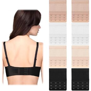 8 PCS Women's Bra Extender, 4 Hooks 3 Rows Soft Elastic Bra Strap Extender Comfortable Adjustable Bras Band Extensions Bras Extensions Hooks Replacement (Black, White, Nude, Beige)