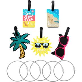 Mziart Cute Luggage Tags for Women Men Set of 5, 5 Pack Stainless Steel Wire Keychain Cable 7 Inch Extendable Wire Ring Luggage Tags Loops Holder