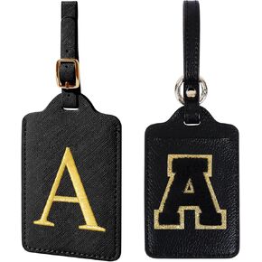 Personalized Initial Luggage Tags for Suitcases,2 Versions Leather Letter Cute Luggage Tags with Privacy Name Card,Embroidered Travel Bag Backpack Tags Gifts for Women Kids Girls Teens