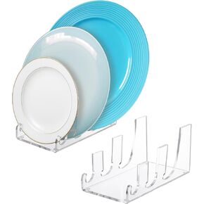 Domensi 2 Pcs Acrylic 3 tier Plate Stands for Display Clear Dinnerware Display Stand organizer China Plate Racks for China Place Setting Holder for Plates Platters
