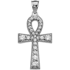 Claddagh Gold Studded Ankh Cross Pendant in Sterling Silver