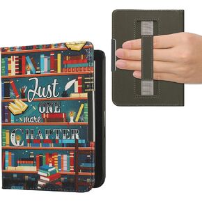 kwmobile Case Compatible with Kobo Clara BW/Colour Case - PU Cover w/Strap - Library Motto Multicolor