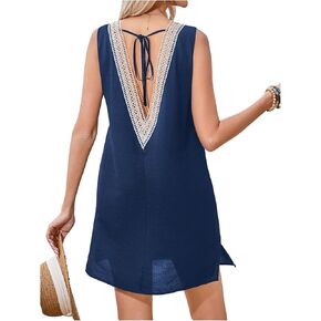 SweatyRocks Women's Tie Backless Beach Dress Sheer Sleeveless Crew Neck Swimsuit Cover Ups