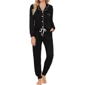 Swomog Womens Pajamas مجموعة طويلة الأكمام زر النوم لأسفل على ملابس Nightwear ناعمة الركض PJS مع مجموعات صالة الجيوب