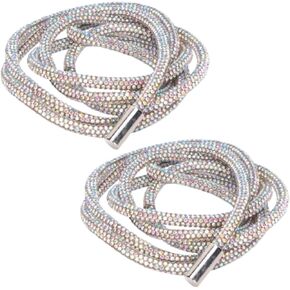 2Pcs 6mm Rhinestone Glitter Ropes, Rhinestone Shoe Laces Crystal Bling Shiny Round Glitter Rope Crystal Decoration Accessory for Clothing DIY Sewing Shoelaces (Light Blue)