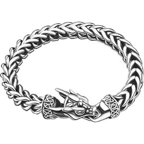 Stainless Steel Bracelet for Women, Ultra-small Size Dragon Viking Cuban Link for Men, 10mm Width, 7.2 Inch Length, Fits Wrists up to 6 Inches Vintage Silver/Black, Punk Jewelry Gifts for Her Him