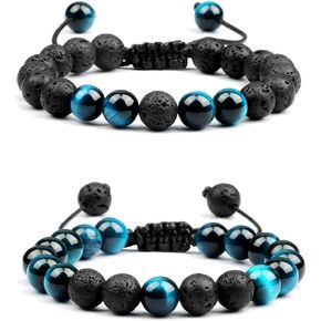 Wrist Beads Braclets for Men,Men Women 8mm Tiger Eye Lava Rock Bracelet Gifts for Men&Women Bracelet Adjustable Bracelet Aromatherapy Essential Oil Diffuser Lava Stone Bracelets for Men