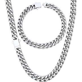 ChainsHouse 7mm 18" Cuban Chain Necklace Men Bracelet 19cm