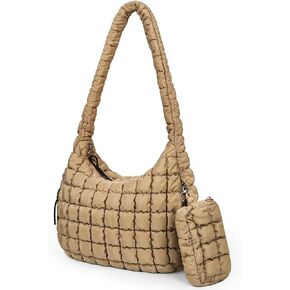 ﻿Puffer Tote Bag for Women,Quilted Carryall Bag,Large Hobo Shoulder Puff Purse Quilted Puffy Hobo Handbags(khaki)