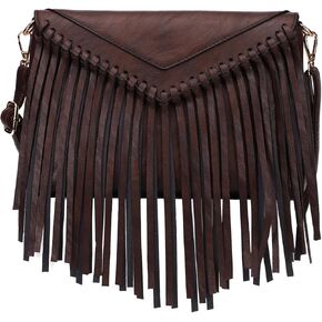 Tassel Crossbody Purse for Women PU Leather Western Hobo Fringe Handbag Shoulder Bag (Coffee)