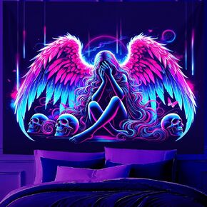 Blacklight Tapestry,WingTapestry Glow In The Dark,UV Reactive Black Light Upright Posters Wall Hanging for Bedroom Dorm Living Room Backdrop Decor 90x70in