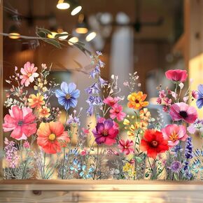 Flower Window Sticker, Double Sided Floral Glass Wall Stickers Flower Window Clings Wildflower Grass Decals for Home Glass Door Office Decor