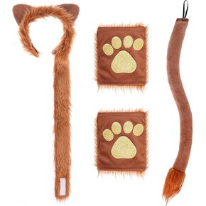 DXHYCC Lion Ears و Tail مجموعة أذن الأسد قفازات PAW PAW لصالح هالوين إكسسوارات مجموعة البني