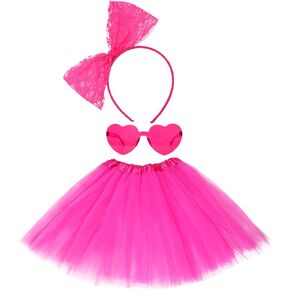 Heliltd 3pcs Pink Tutus Set for Women Adults Bow Headband Heart Glasses Pink Tulle Skirt for Halloween Colorful Party Favors