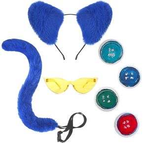 Blue Cat Costume Set - Cat Ears Headband With Tail, Read Book Day Dress Up, Halloween Costume (Blue)
