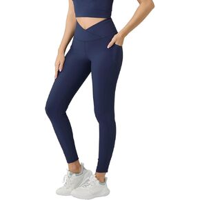 AARAY Women’s V Crossover Ribbed Yoga Leggings with Side Pockets, High Waist Workout Gym Yoga 25 inch in Kuwait